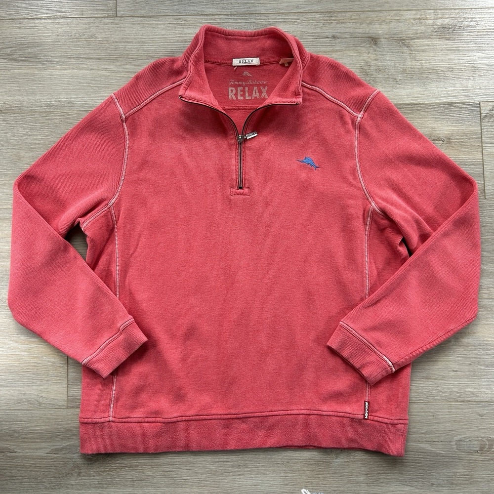 Tommy‎ Bahama Relax Pink Large Long Sleeve Cotton Activewear 1/4 Zip Top